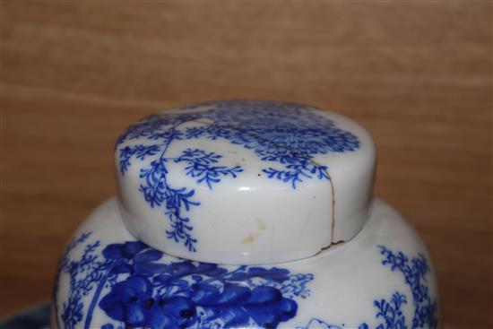 A Chinese famille rose meat platter and four items of blue and white,